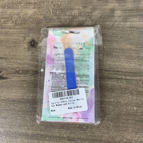 Blue Glossy Long Tapered Coffin Press On Nails Fake False 24 Pc Nail Set - Picture 6 of 8